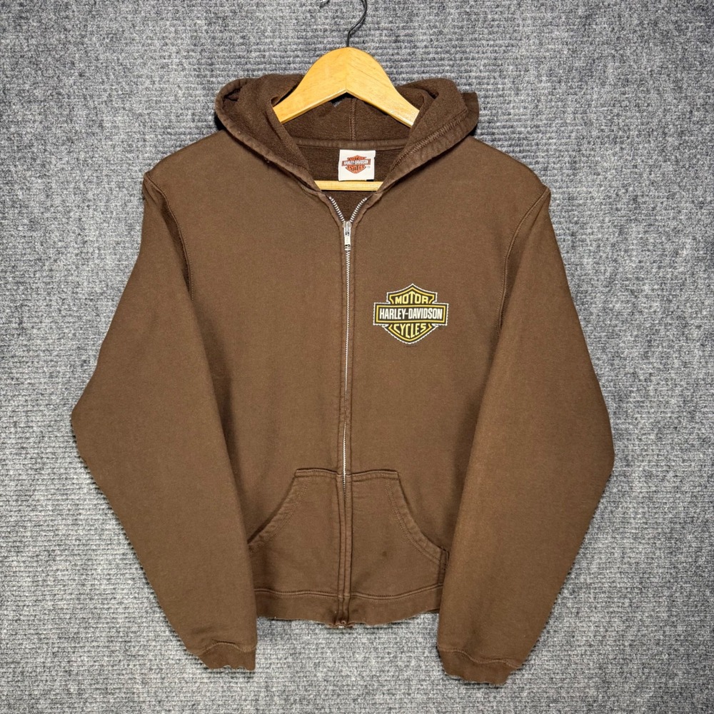 Harley Davidson Santa Fe New Mexico Zip Up Hoodie Brown Eagle Graphic Medium